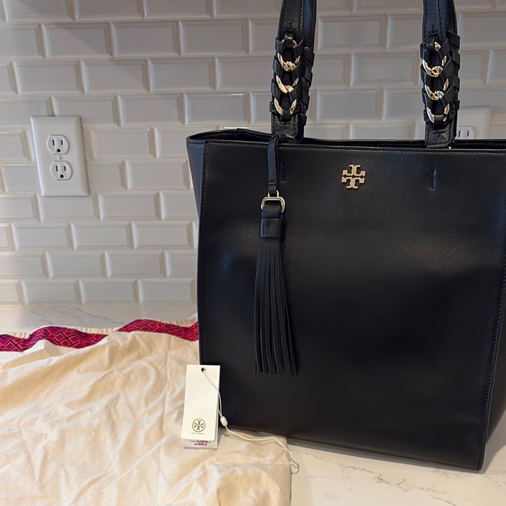Tory Burch Black Leather Tote Bag large